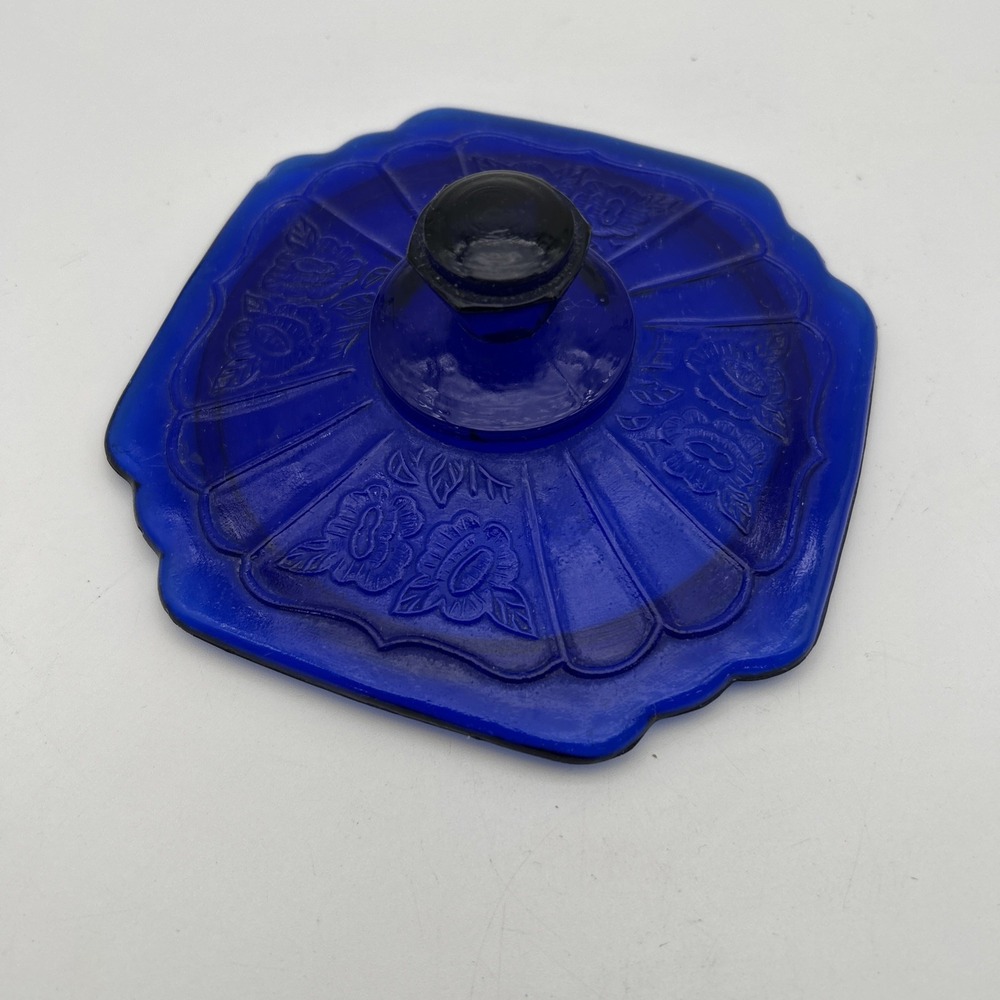 Vintage Anchor Hocking Mayfair Cobalt Glass Cookie Jar Lid Only